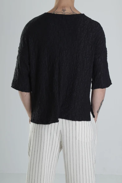 Etnik Desenli Siyah T-Shirt - 4