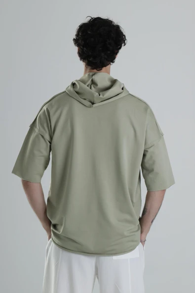 Avangart Yeşil Kapüşonlu T-Shirt - 5