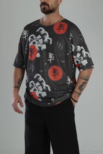 Çin Ağacı Desenli Oversize T-Shirt - 3
