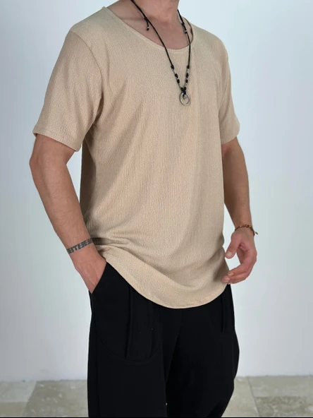 Lycralı Bej T-Shirt - 2