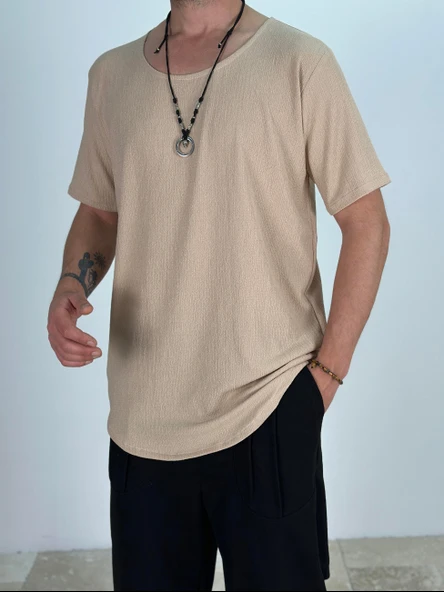 Lycralı Bej T-Shirt - 3