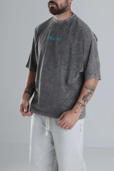 Breakout Yıkamalı Antrasit Oversize Tasarım T-Shirt - 4