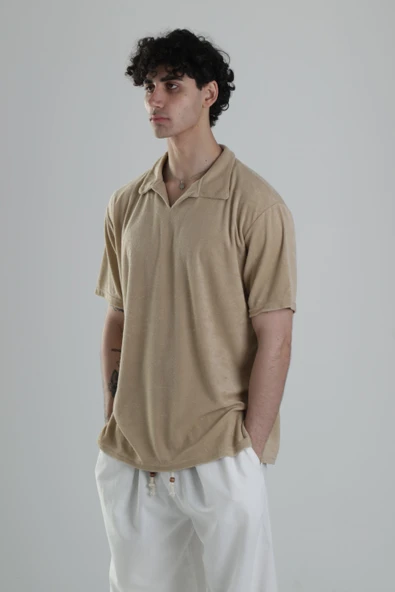 Yazlık Havlu Kumaş Bej T-Shirt - 2