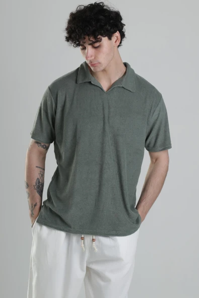 Yeşil V Yaka T-Shirt - 5