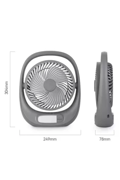Auhma Aufn01 7 İnç Şarjlı Masaüstü Vantilatör LED Işıklı Sessiz 3 Kademeli - 5
