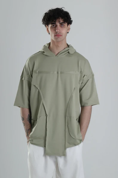 Avangart Yeşil Kapüşonlu T-Shirt - 2