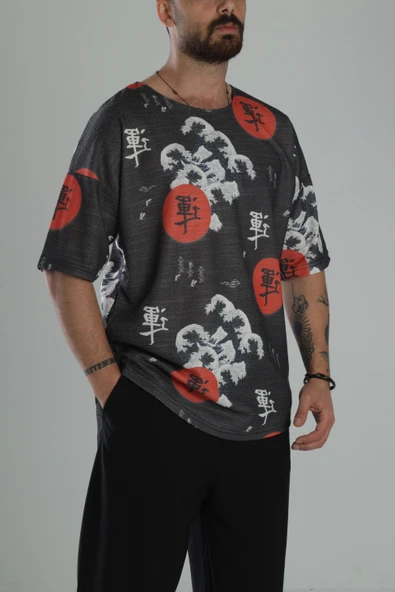 Çin Ağacı Desenli Oversize T-Shirt - 2
