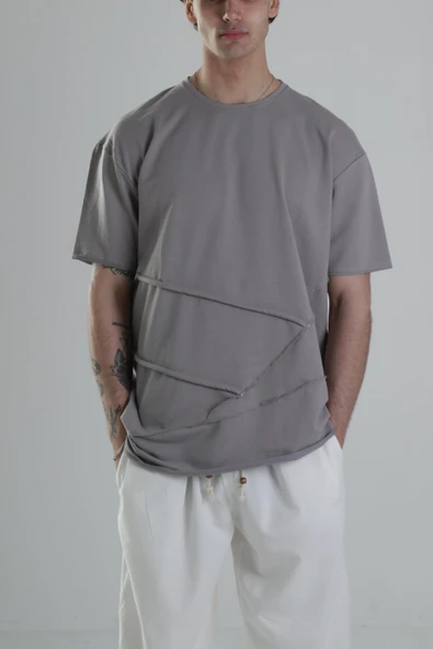 Gri Halat Detaylı Tasarım T-Shirt