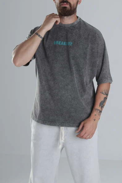 Breakout Yıkamalı Antrasit Oversize Tasarım T-Shirt - 3