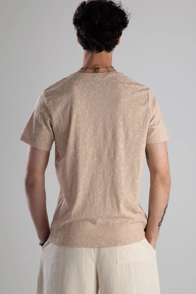 Jakarlı Krem Örme T-Shirt - 2