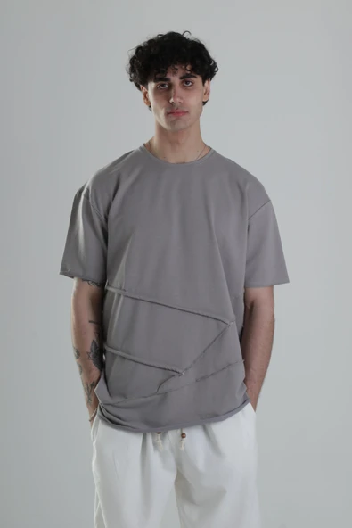Gri Halat Detaylı Tasarım T-Shirt - 2
