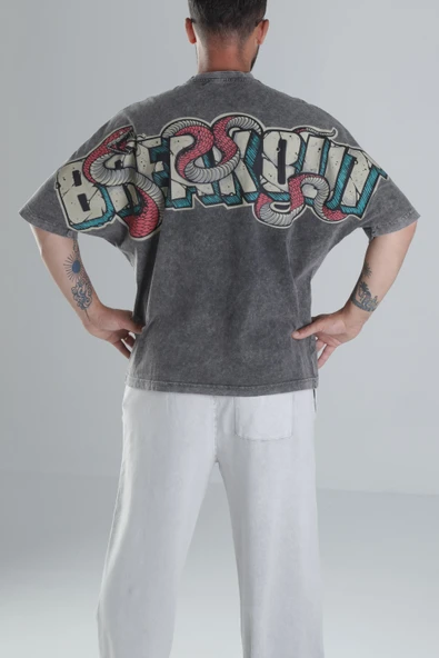 Breakout Yıkamalı Antrasit Oversize Tasarım T-Shirt - 2