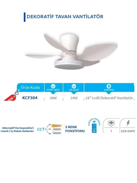 VANTİ KCF304 UZAKTAN KUMANDALI DEKORATİF TAVAN VANTİLATÖR - 2