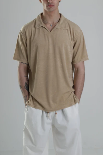 Yazlık Havlu Kumaş Bej T-Shirt