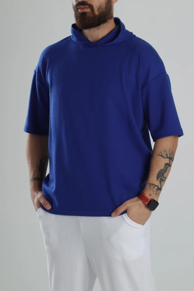 Kapüşonlu Mavi T-Shirt - 2