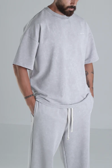 Yıkamalı Gri Oversize Takım