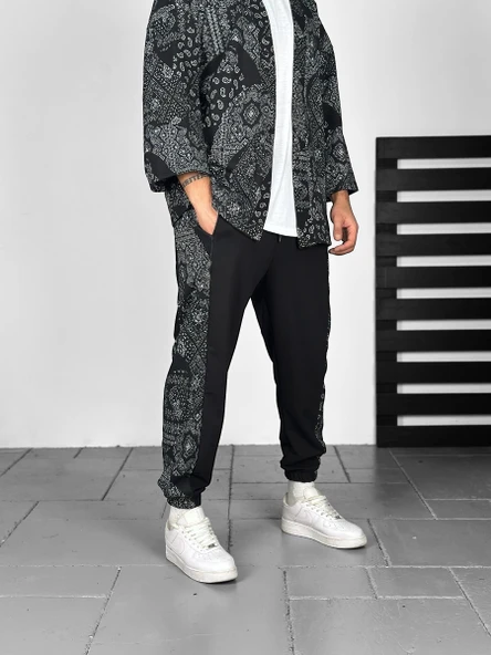 Etnik Desenli Şeritli Jogger Pantolon