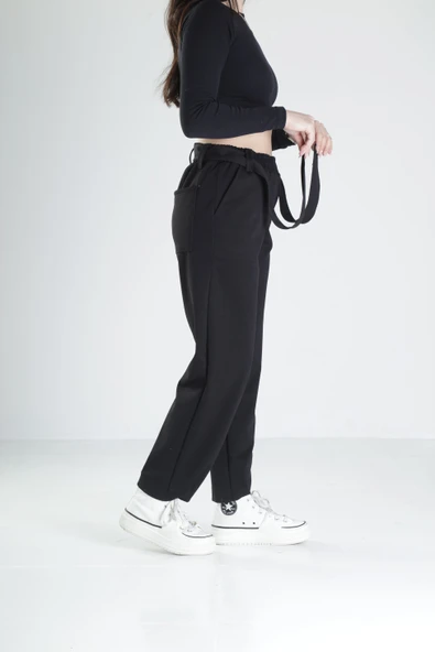 Pileli Siyah Jogger Pantolon - 3