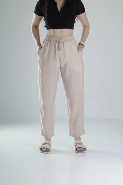 Tensel Kumaş Bej Pantolon