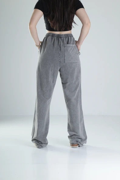 Oversize Yıkamalı Koyu Gri Eşofman - 4