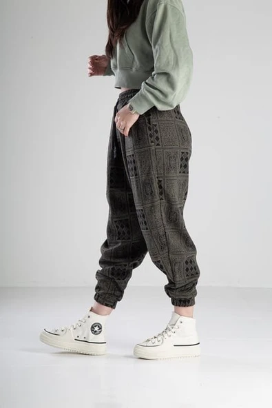 Poker Desenli Pileli Jogger Pantolon - 5