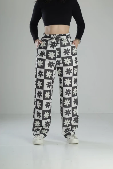 Çiçek Desenli Baggy Pantolon