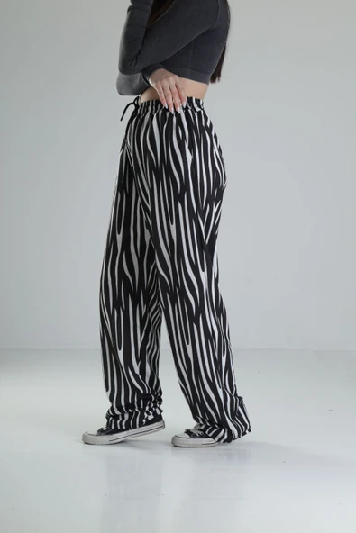 Rahat Kesim Desenli Baggy Pantolon - 2