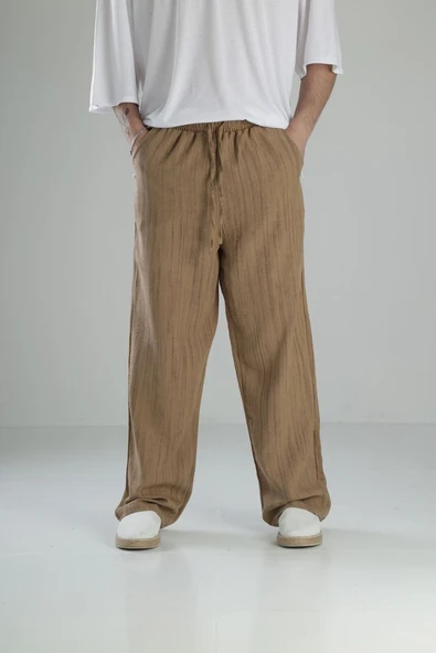 Aerobin Keten Kahve Baggy Pantolon - 1