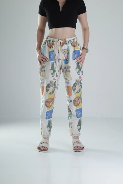 Etnik Desenli Baget Pantolon