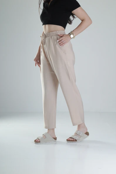 Tensel Kumaş Bej Pantolon - 3
