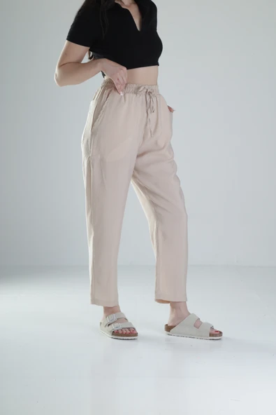 Tensel Kumaş Bej Pantolon - 2