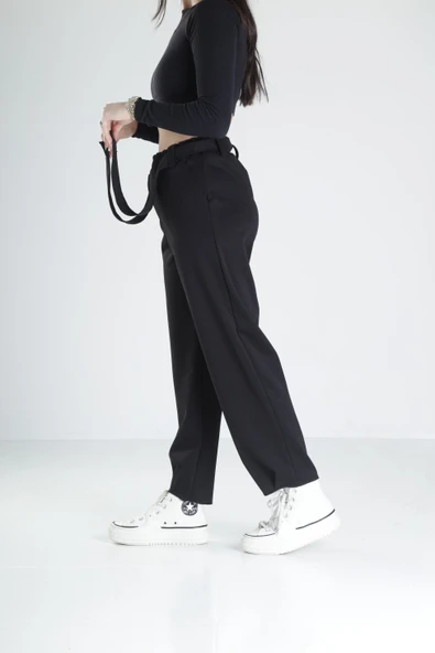 Pileli Siyah Jogger Pantolon - 2