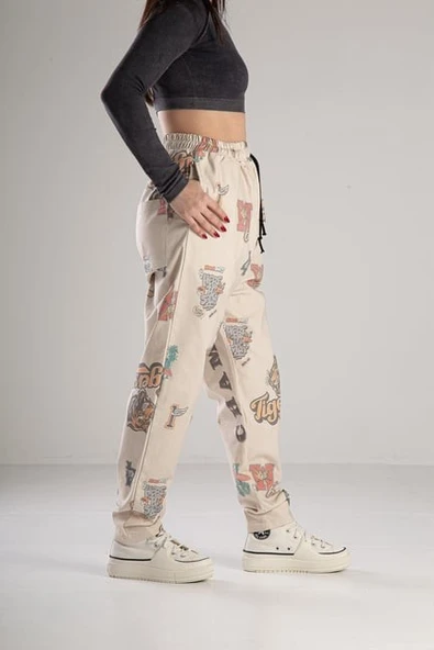 Tiger Desenli Gabardin Jogger Pantolon