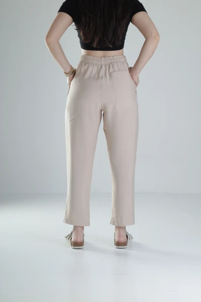 Tensel Kumaş Bej Pantolon - 4