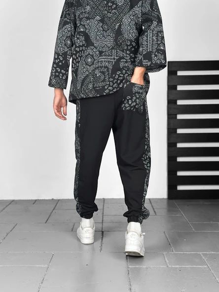Etnik Desenli Şeritli Jogger Pantolon - 4