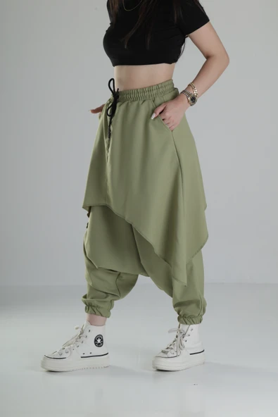 Oversize Şalvarlı Haki Jogger Pantolon - 2