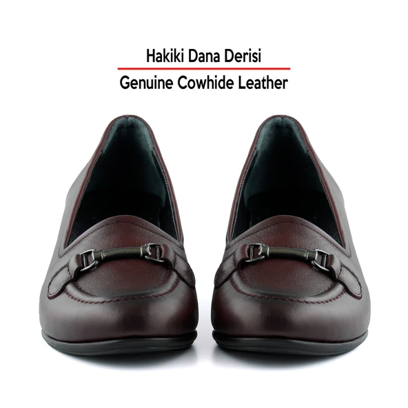 Erkan Saçmacı Elize Bordo Hakiki Dana Derisi Kalın Topuklu Loafer Ayakkabı - 4