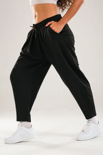 Pileli Siyah Jogger Pantolon - 2