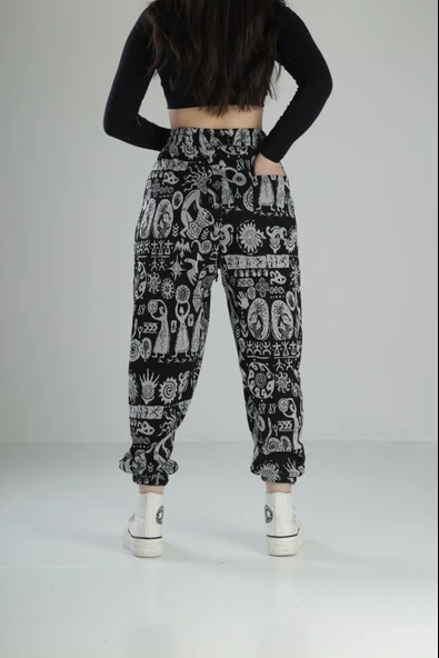 Etnik Desenli Pileli Jogger Pantolon - 4