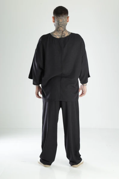Oversize Siyah Keten Takım - 4