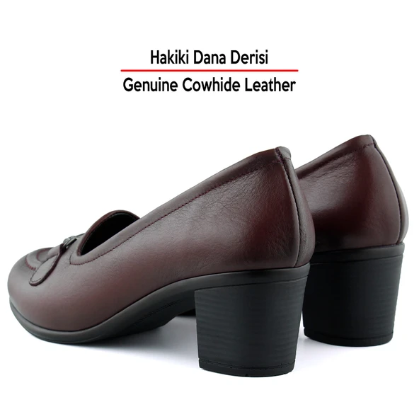Erkan Saçmacı Elize Bordo Hakiki Dana Derisi Kalın Topuklu Loafer Ayakkabı - 5