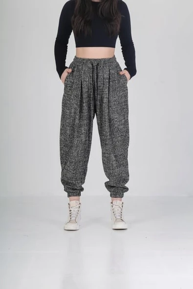 Nokta Desenli Pileli Jogger Pantolon