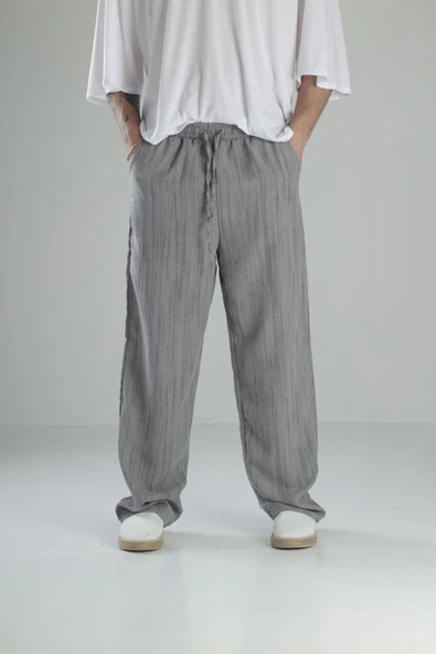 Aerobin Keten Gri Baggy Pantolon