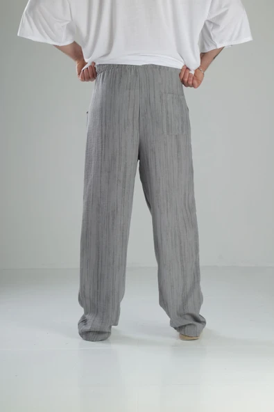 Aerobin Keten Gri Baggy Pantolon - 4