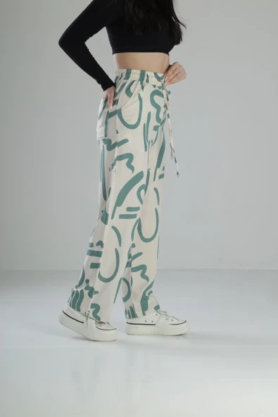 Yeşil Etnik Desenli Baggy Pantolon - 3