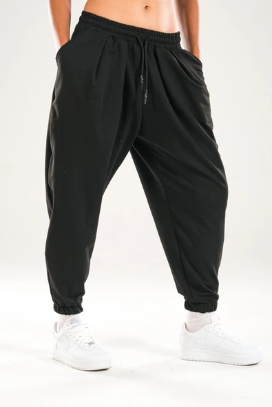 Paça Lastikli Pileli Siyah Jogger Pantolon - 3