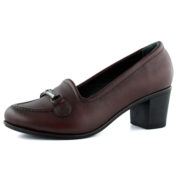 Erkan Saçmacı Elize Bordo Hakiki Dana Derisi Kalın Topuklu Loafer Ayakkabı