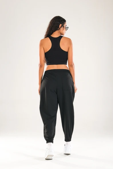 Paça Lastikli Pileli Siyah Jogger Pantolon - 2