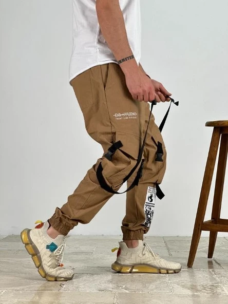 Premium Kalite Yazlık Bej Paraşüt Kumaş Jogger - 7