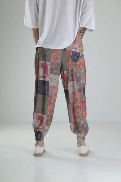 Çiçek Desenli Bürümcük Kumaş Pileli Yarım Şalvar - 4